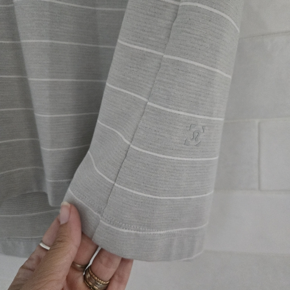 Lululemon Evolution Polo Shirt Gray Stripe Heathered Sea Salt Nimbus Size Large - Picture 5 of 8